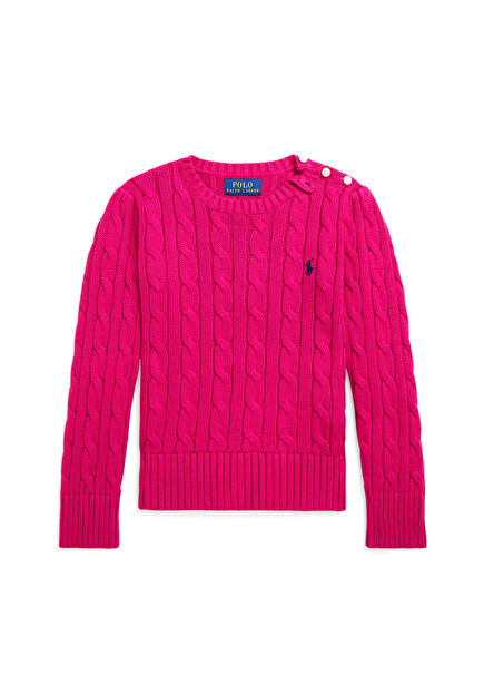Pink Logo Embroidered Girls Sweater