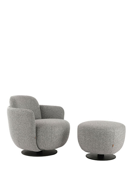 Kubeb Grey Puff Swivel Wing Chair Set