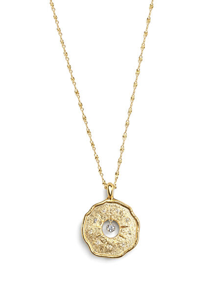 Sun Medallion Diamond Stone 14K Gold Women's Necklace