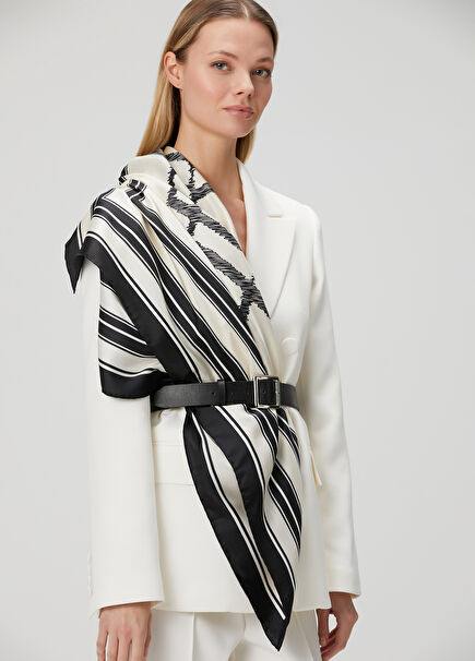 Ecru Monogram Patterned Silk Scarf