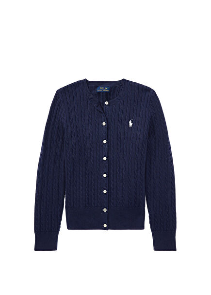 Lacivert Logo Detaylı Kız Çocuk Hırka