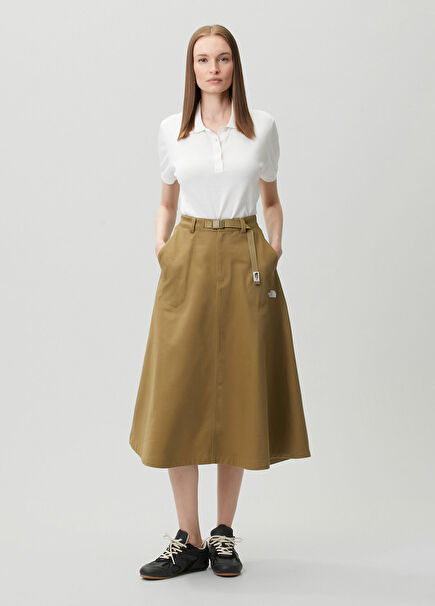 Khaki Midi Twill Skirt