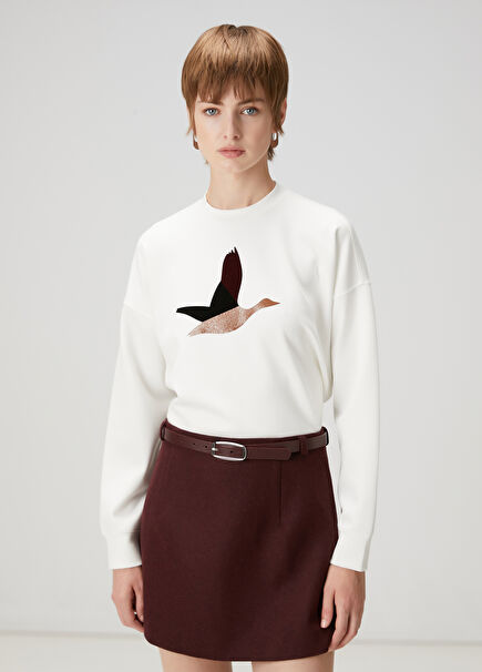 Ecru Logo Detailed Sweatshirt