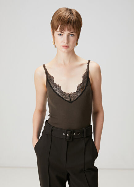 Anthracite Lace Wool Tank Top