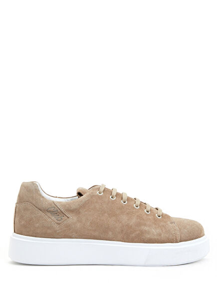 Bej Logolu Erkek Deri Sneaker