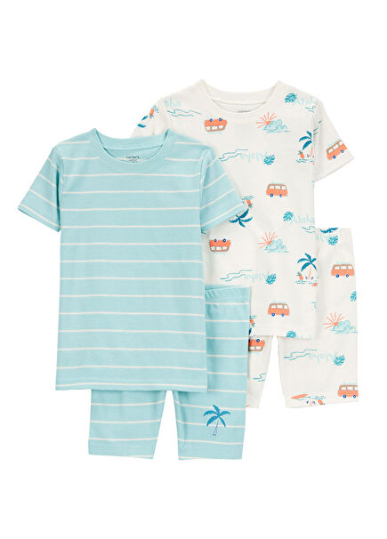 Baskılı Renkli Kısa Kollu Erkek Çocuk 4'lü Pijama Seti
