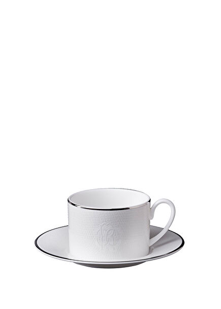 Lizzard Platin Yılan Derisi Desenli Porselen Çay Kahve Fincan ve Tabağı