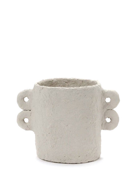 Pot White Earth Kırık Beyaz Seramik Vazo 21 cm