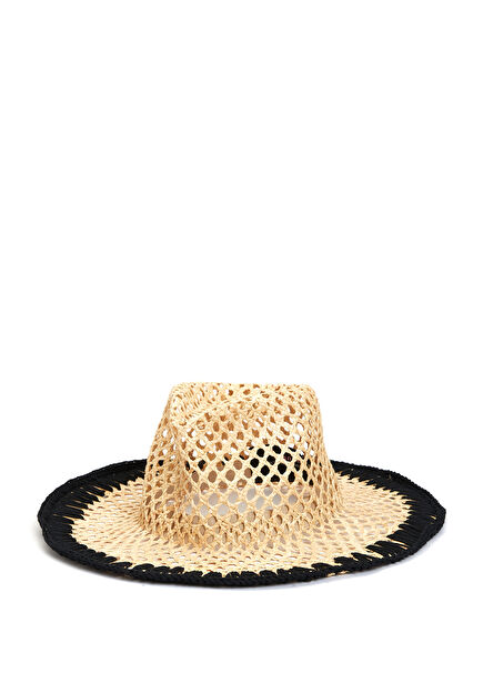 Beige Black Women's Raffia Hat