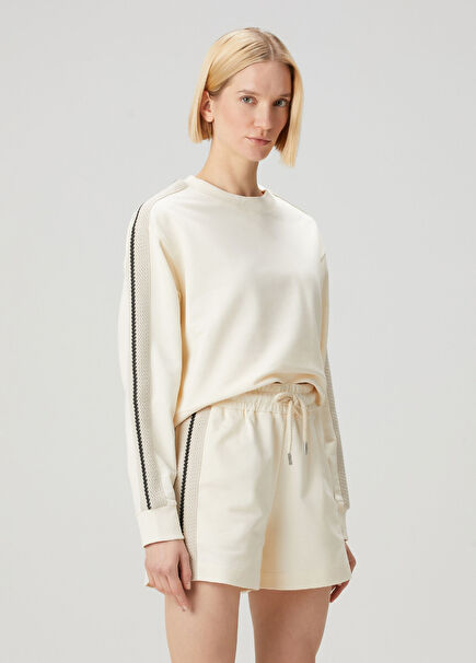 Krem Şeritli Sweatshirt