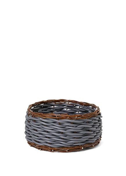 Twig Gri Örgü Dokulu Hasır Sepet