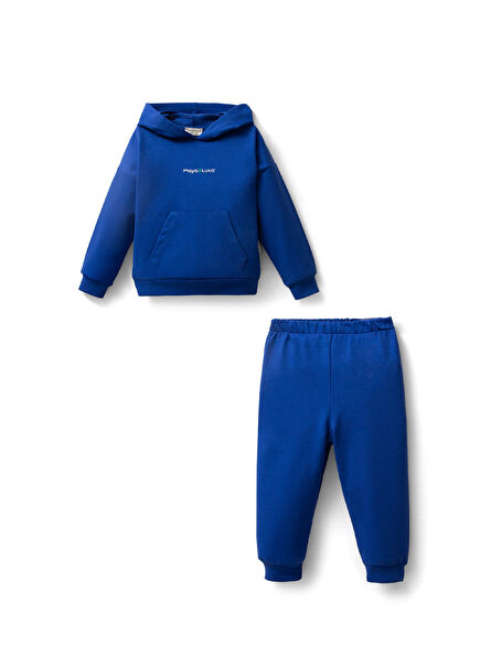 Küçük Prens Desenli Saks Mavi Kapüşonlu Pamuklu Erkek Çocuk Eşofman Takımı