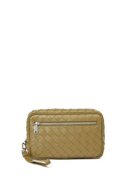 Intrecciato Small Khaki Men's Leather Pouch