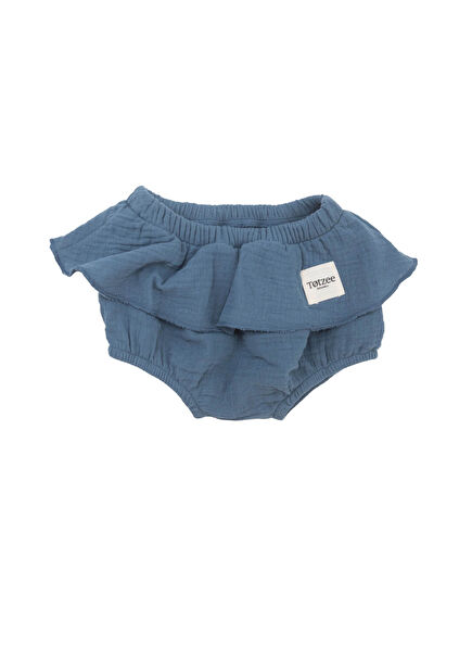 Koyu Mavi Müslin Kız Bebek Etekli Şort