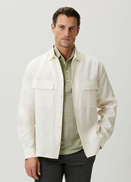 White Square Jacquard Linen Shirt