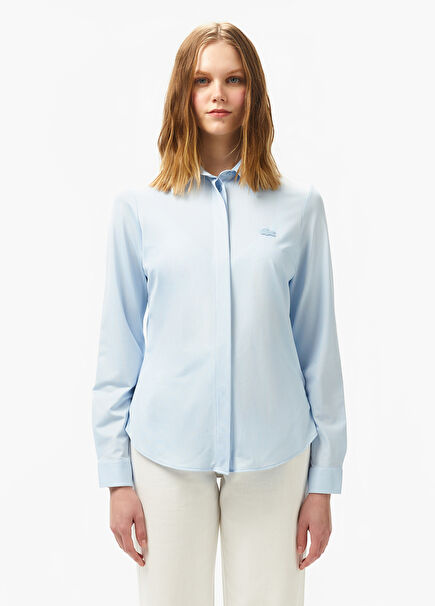 Light Blue Long Sleeve Slim Fit Women's Shirt