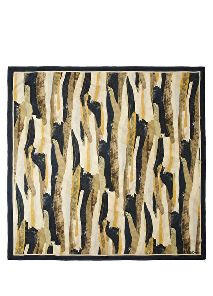 Khaki Brush Print Silk Scarf