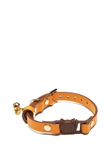 Orange Leather Rattle and Heart Detailed Cat Collar