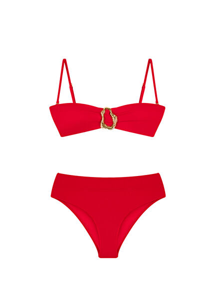 Tyra Burnt Sienna Red High Waist Women's Bikini Set