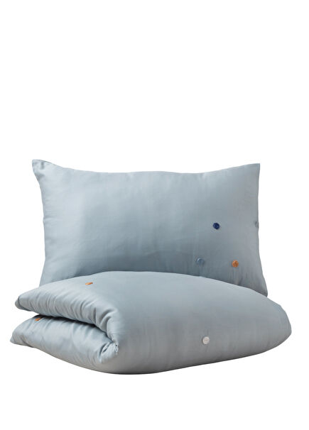 Camilla Blue Embroidered 100% Cotton Satin Kids Duvet Cover Set 100x140 cm