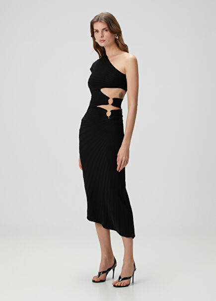 Black Asymmetrical Midi Dress
