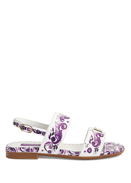Multicolored Patterned Girls' Leather Sandals