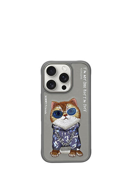 iPhone 16 Pro Max Compatible 3D Glasses Chain Little Cat Embroidery Embossed Cool Glasses Phone Case