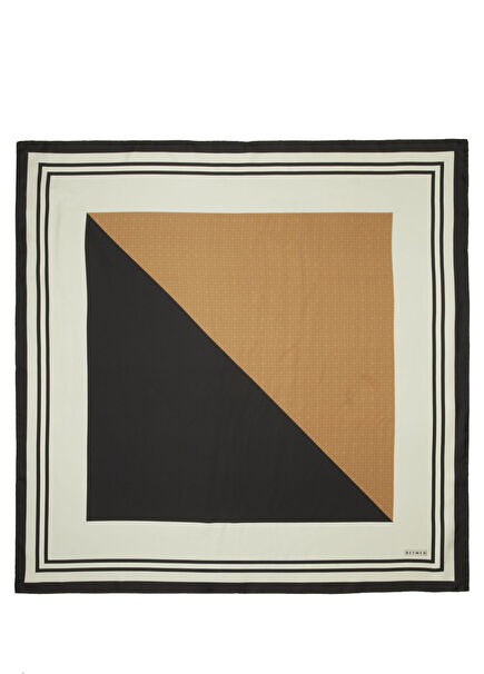 Siyah Monogram Desenli İpek Eşarp