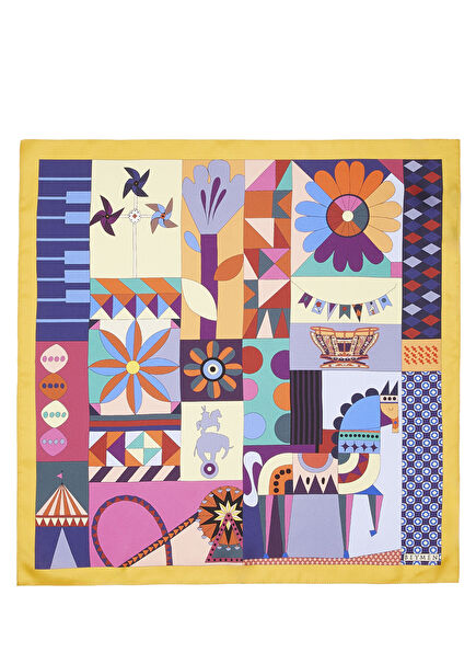 Çok Renkli Harness Desenli Kadın İpek Fular