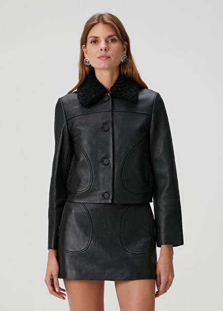 Siyah Crop Deri Ceket