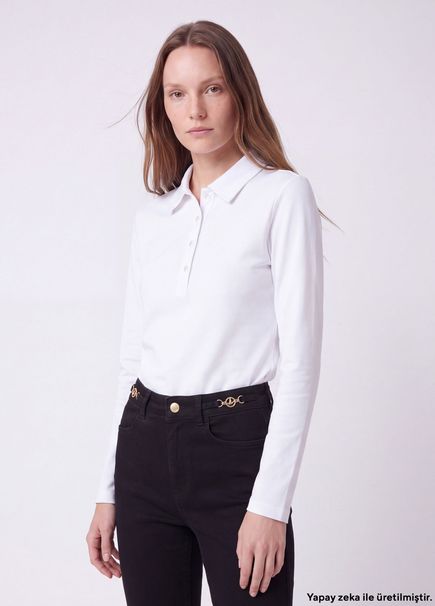 Beyaz Uzun Kol Polo T-shirt