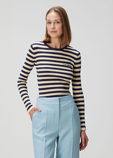 Chez Valentino Navy Blue Striped Long Sleeve T-Shi