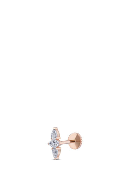 Marquise Pırlanta Taşlı 14 Ayar Rose Gold Kadın Piercing Tragus Küpe