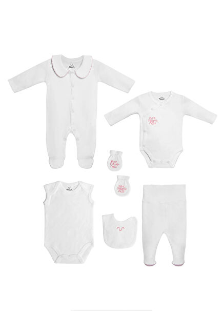 Beyaz Pembe 10 Parça Yenidoğan Hastane Çıkış Seti