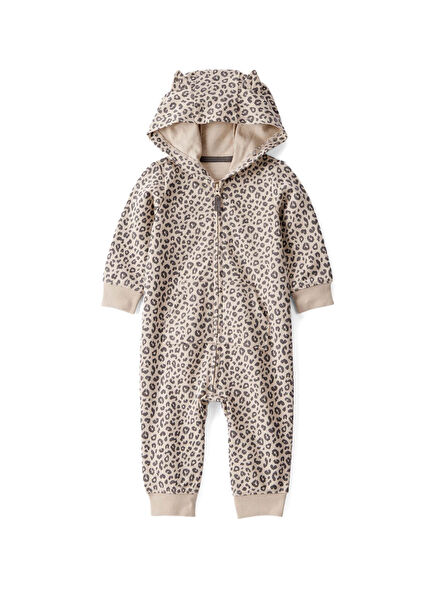 Brown Cotton Hooded Baby Girl Jumpsuit