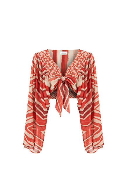 Aruba Red Patterned Women's Bustier with Front Tie