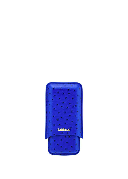 Navy Blue Patterned 3-Piece 60 Ring Leather Cigar Case