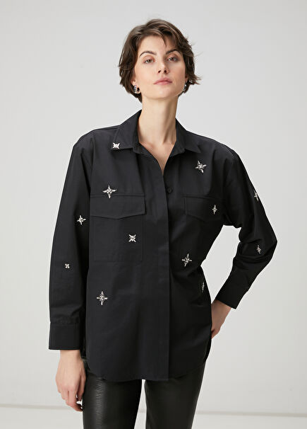 Black Embellished Over Shirt