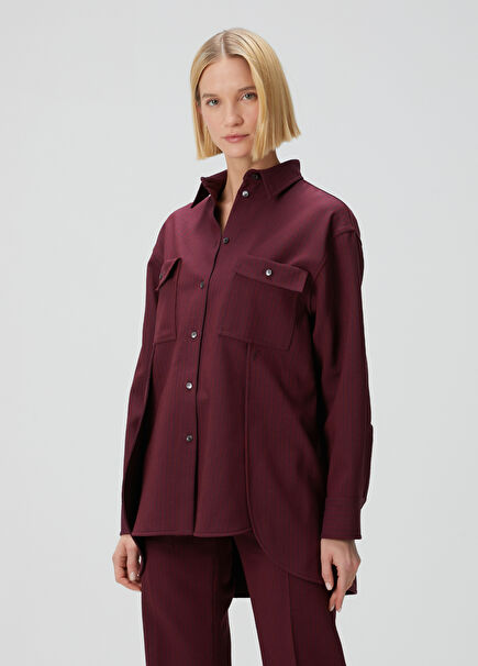 Burgundy Striped Wool Jacket