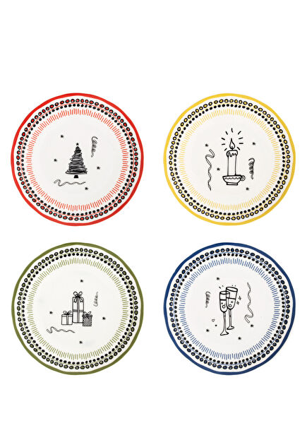 Holiday Collection 4-Piece Porcelain Dessert Plate
