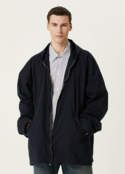 Navy Blue Hooded Coat