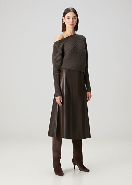 Brown Midi Leather Skirt