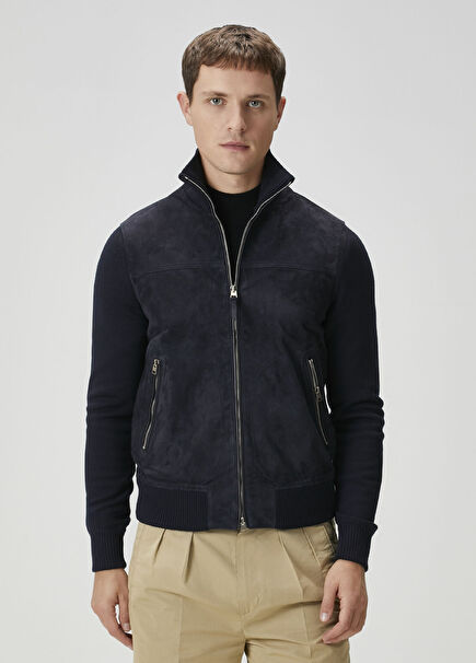 Navy Blue Suede Coat