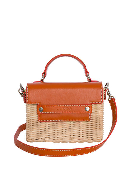 Michelle Orange Rattan Beach Bag