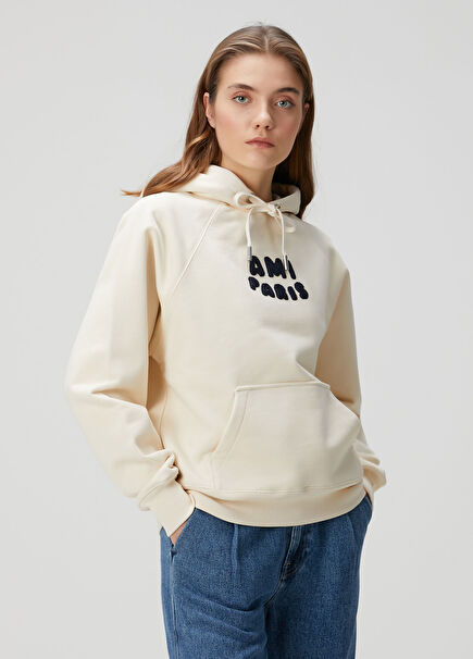 Krem Kapüşonlu Sweatshirt