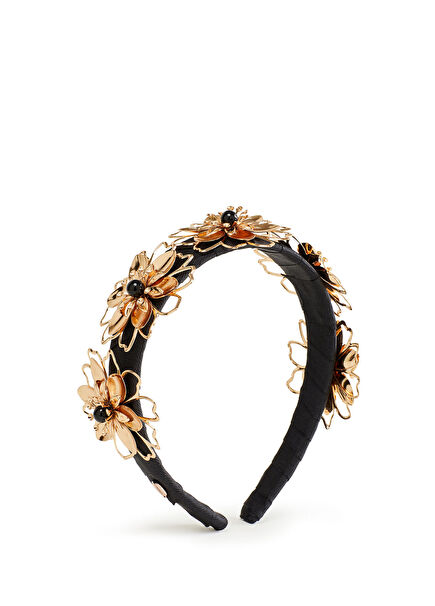 Harmonie Siyah Metal Çiçekli Kadın Taç