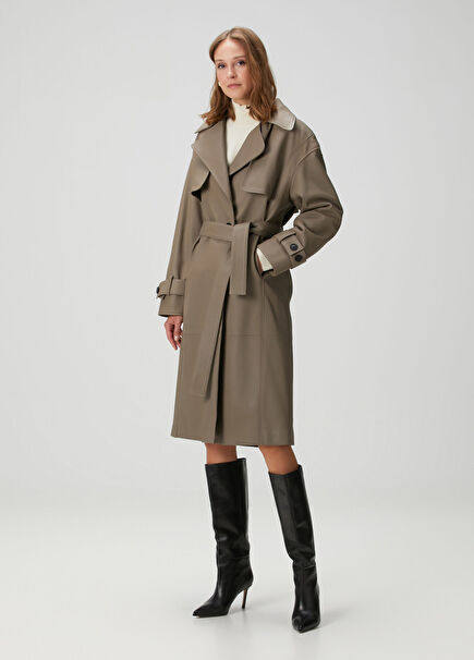 Taupe Leather Trench Coat