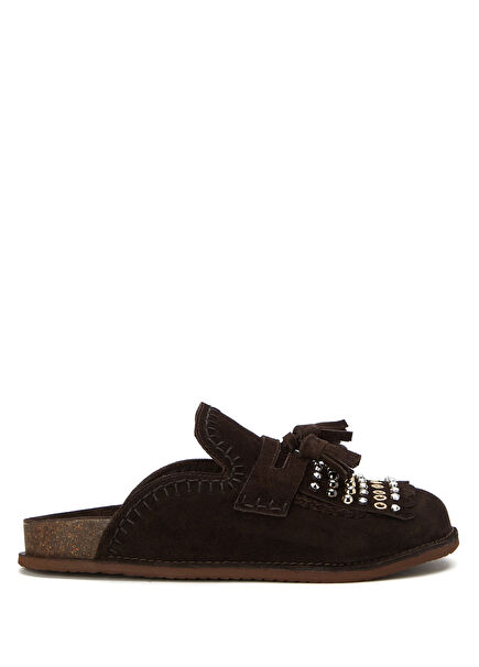 Brown Stud Women's Suede Sabo Slippers