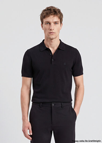 Black Polo Short Sleeve Sweater