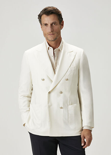 Beyaz Kaşmir Kruvaze Ceket